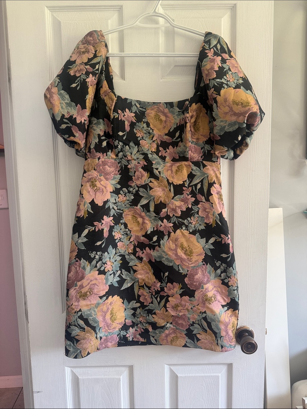 Socialite Black Mini Dress with Pink & Yellow Floral Print
